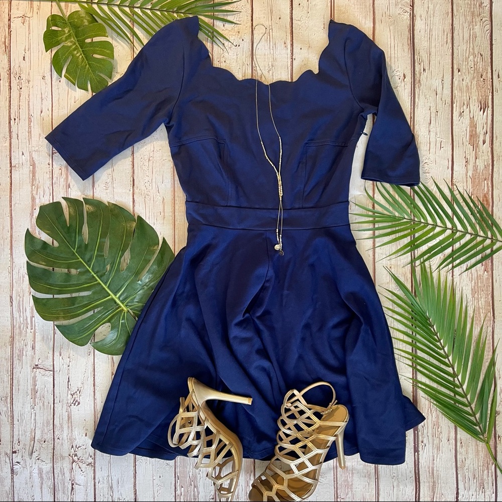 Lulu’s Scalloped Neck Navy Dress